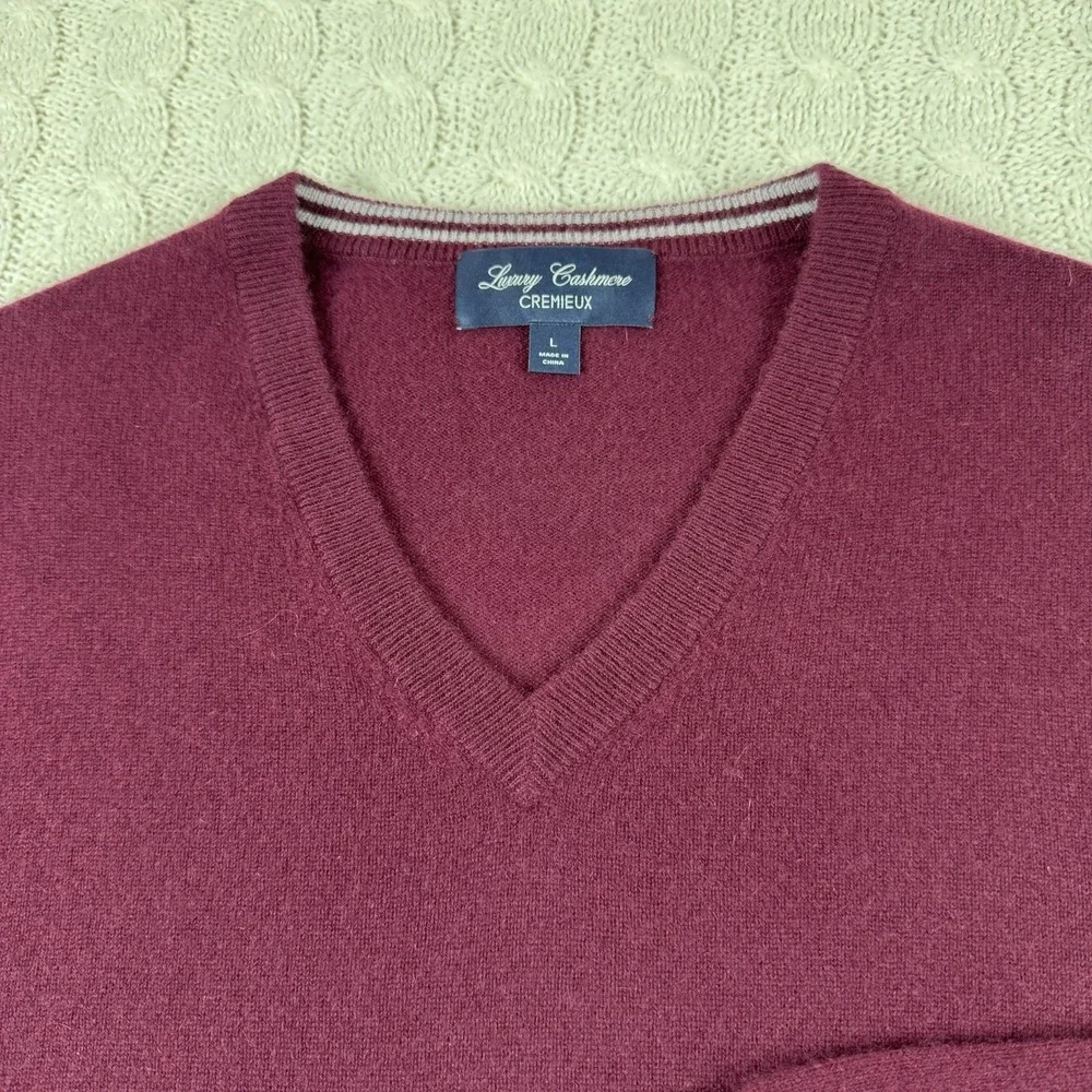 daniel cremieux Luxsury Cashmere V Neck Sweater Men's Large Burgundy Pullover